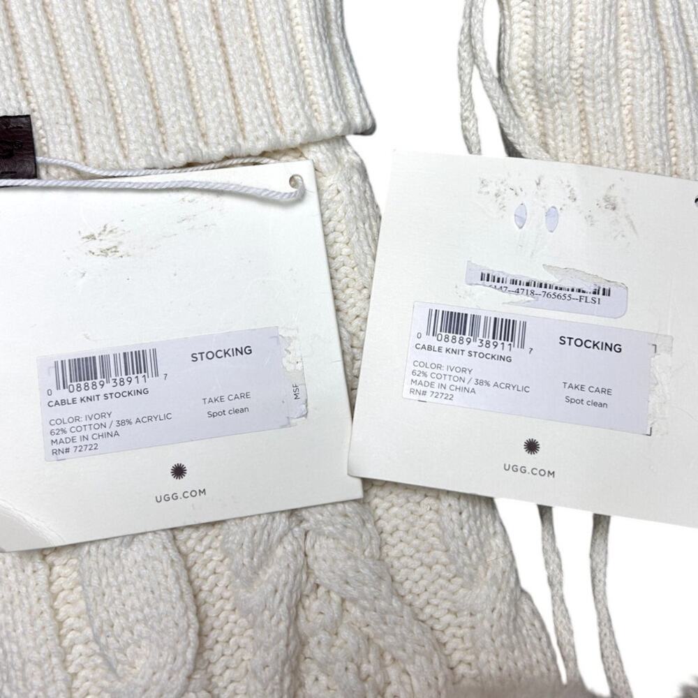 NWT Ugg Home Cable Knit Christmas Stockings Set of 2 Cream White Holiday Decor - Picture 7 of 7